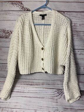 Forever 21 Cream Chunky V‑Neck Cropped Cardigan Sz-S